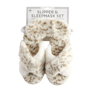 Leopard Slipper and Sleep Mask Set